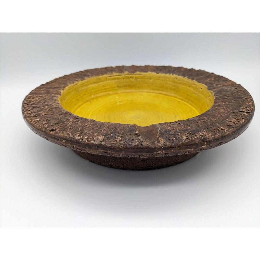 Vintage Bitossi Ashtray Round Bowl Brown Yellow 1960s Italy Brutalist 10.5"